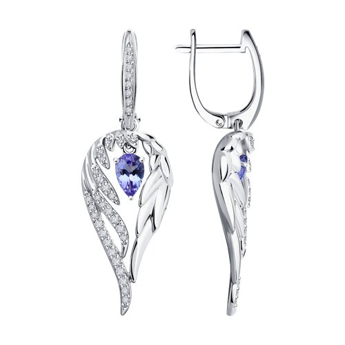Cercei Suspendați din aur alb cu pietre Diamant, Tanzanit