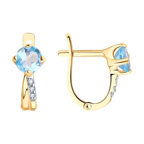Cercei din aur roșu cu Cubic Zirconia Incolor, Topaz albastru