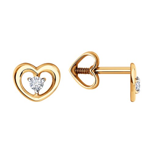 Cercei Pusete din aur roșu cu pietre Cubic Zirconia Incolor