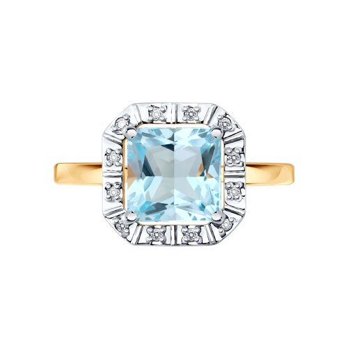 Кольцо из красного золота с камнями Бриллиант, Топаз голубой