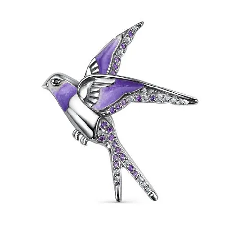 Broșă din argint cu Cubic Zirconia Incolor, Cubic Zirconia Negru și Cubic Zirconia Liliachiu