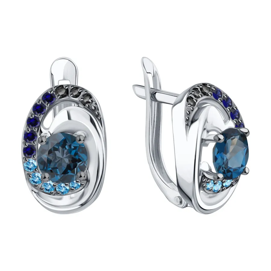 Cercei din aur alb cu Cubic Zirconia Albastru, Cubic Zirconia Albastru Safir și Cubic Zirconia Negru