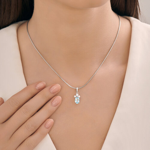 Pandantiv din argint  cu pietre Cubic Zirconia Incolor, Topaz albastru