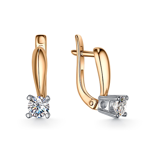 Cercei din aur roșu cu pietre Cubic Zirconia Incolor