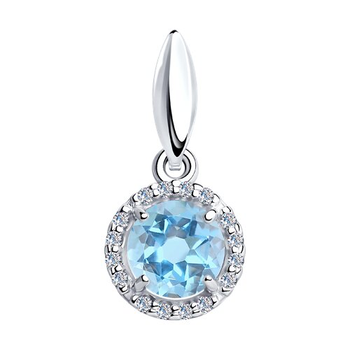 Pandantiv din argint  cu pietre Cubic Zirconia Incolor, Topaz albastru