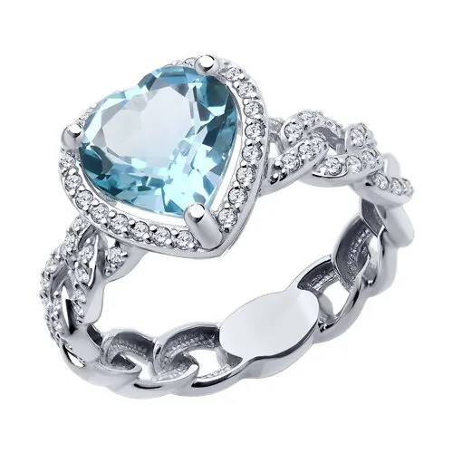 Inel din aur alb cu Cubic Zirconia Incolor, Topaz albastru
