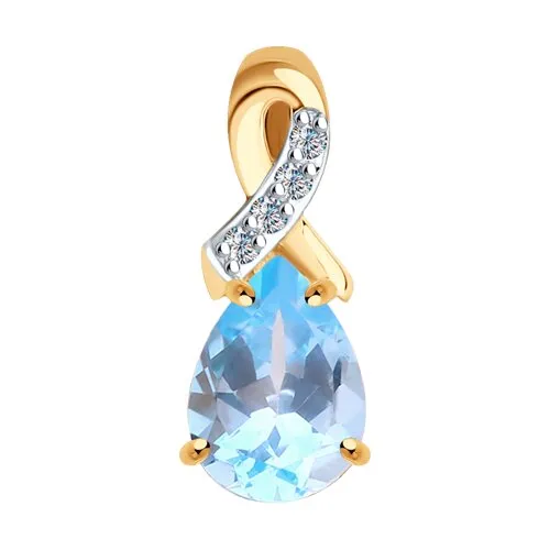 Pandantiv din aur roșu cu Cubic Zirconia Incolor, Topaz albastru