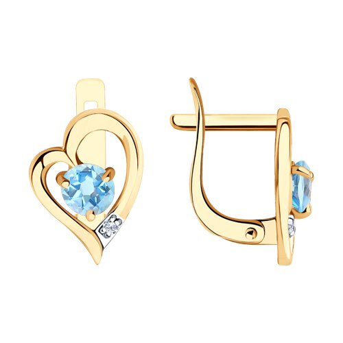 Серьги из красного золота с камнями Фианит, Топаз голубой