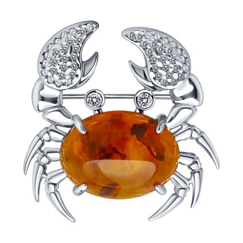 Broșă din argint  cu pietre Cubic Zirconia Incolor, Chihlimbar presat