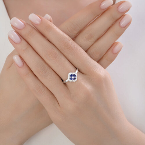 Inel din argint  cu pietre Cubic Zirconia Incolor, Safir