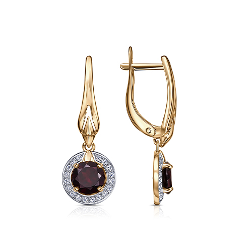 Cercei Suspendați din aur roșu cu pietre Cubic Zirconia Incolor, Granat