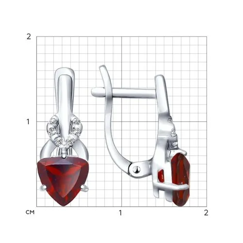 Серьги из серебра с камнями Фианит, Гранат