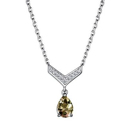 Колье из серебра с камнями Фианит, Султанит желтый (синт.)