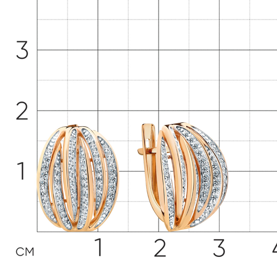Серьги из красного золота с камнями Фианит