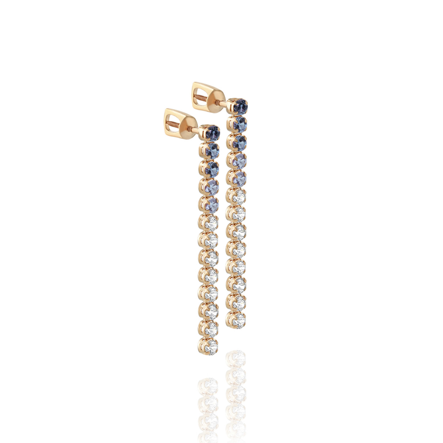 Cercei Pusete din aur roșu cu pietre Cubic Zirconia Incolor, Cubic Zirconia Albastru și Cubic Zirconia Albastru Safir