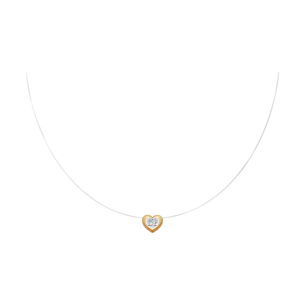 Colier din aur roșu cu Cubic Zirconia Incolor, Fir transparent