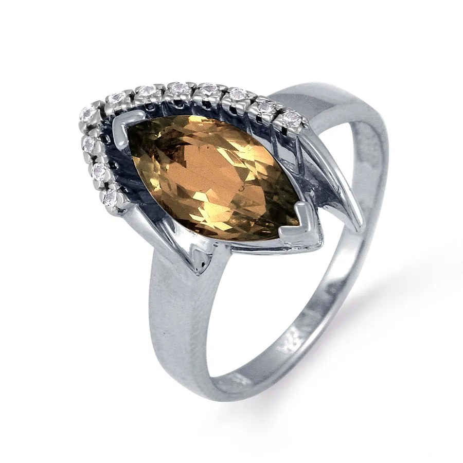 Inel din aur alb cu Cubic Zirconia Incolor, Cuarț fumuriu
