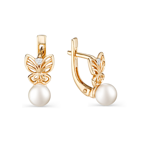 Cercei p-u copii din aur roșu cu pietre Cubic Zirconia Incolor, Perla Albă