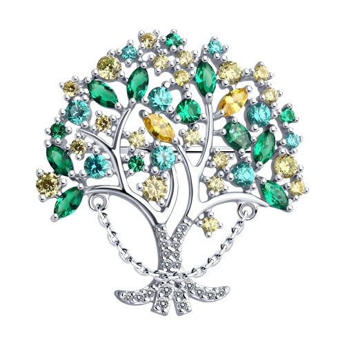 Broșă din argint  cu pietre Cubic Zirconia Colorat