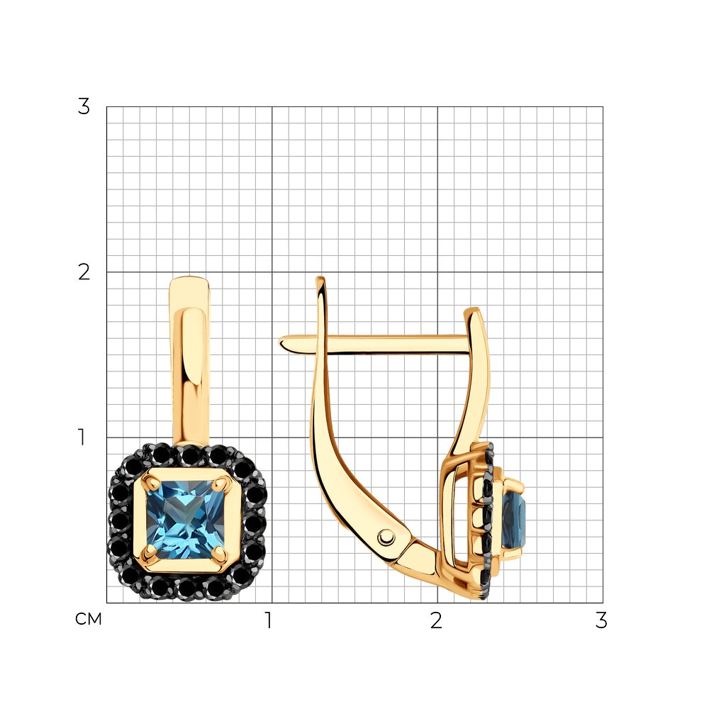 Cercei din aur roșu cu pietre Cubic Zirconia Negru, Topaz London