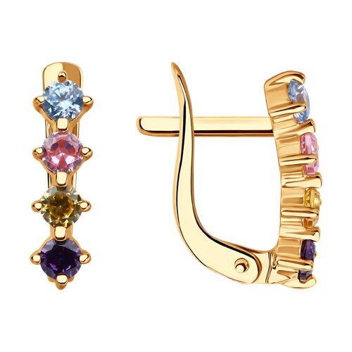 Cercei din aur roșu cu pietre Cubic Zirconia Albastru, Cubic Zirconia Roșu și Cubic Zirconia Galben