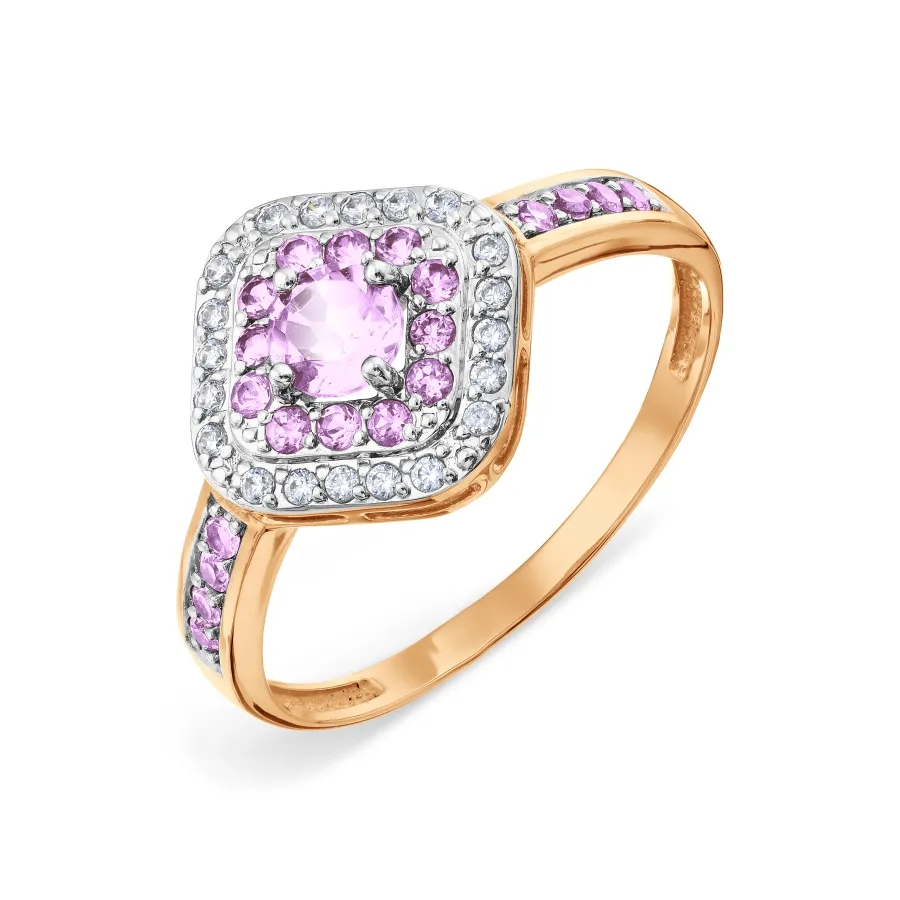 Inel din aur roșu cu Cubic Zirconia Incolor, Ametist