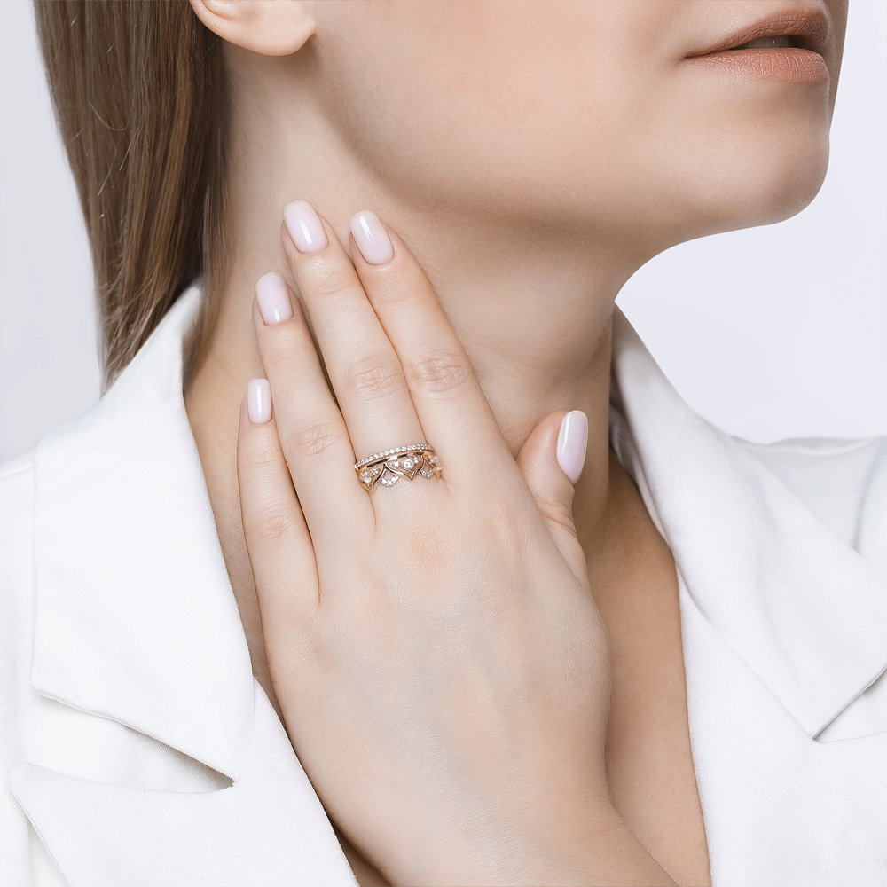Inel din aur roșu cu pietre Cubic Zirconia Incolor