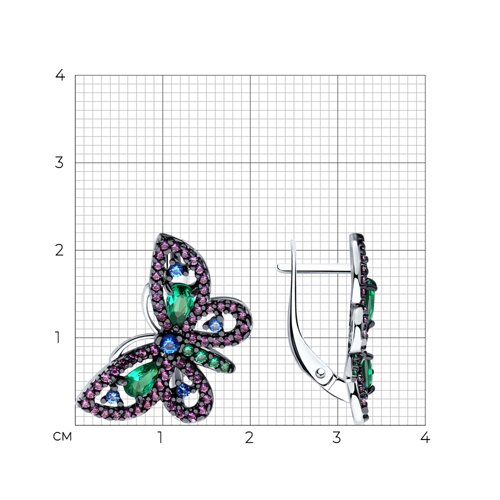 Cercei din argint  cu pietre Cubic Zirconia Verde, Cubic Zirconia Albastru Safir și Cubic Zirconia Liliachiu