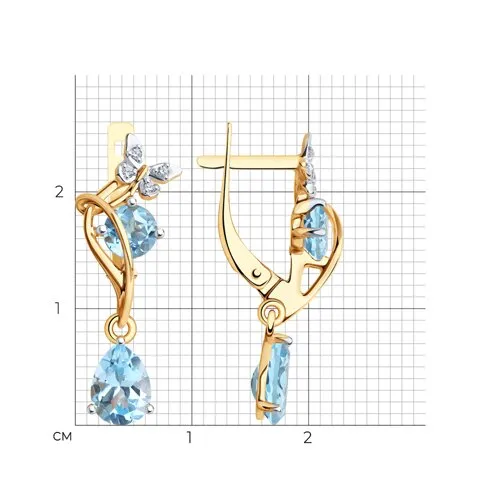 Cercei Suspendați din aur roșu cu Cubic Zirconia Incolor, Topaz albastru
