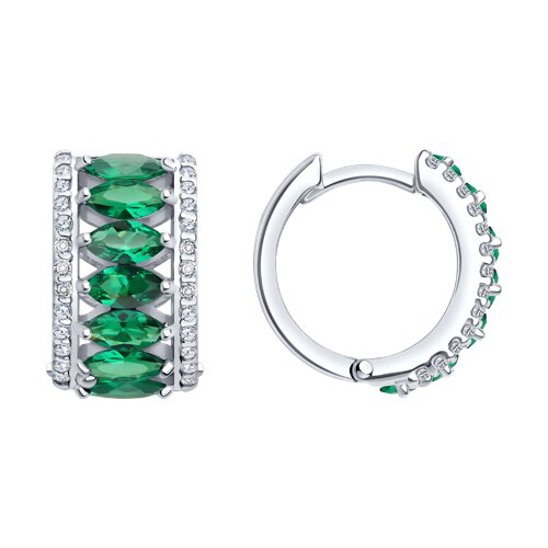 Cercei Creole din argint  cu pietre Cubic Zirconia Incolor, Sital verde (sint.)