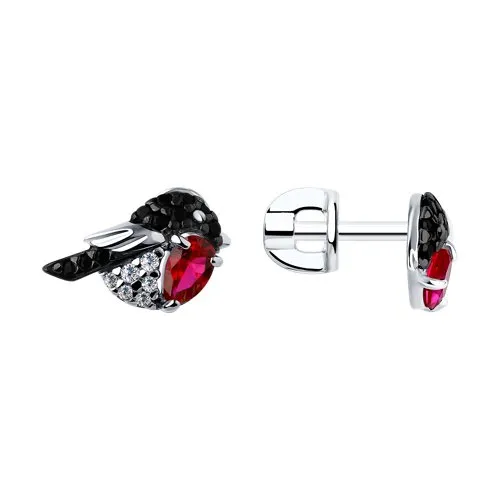 Cercei Pusete din argint cu Cubic Zirconia Incolor, Cubic Zirconia Negru și Corindon (rubin)