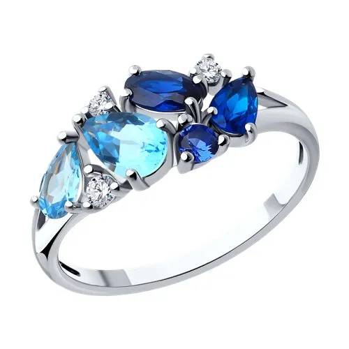Inel din argint cu Cubic Zirconia Incolor, Cubic Zirconia Albastru Safir și Topaz Swiss