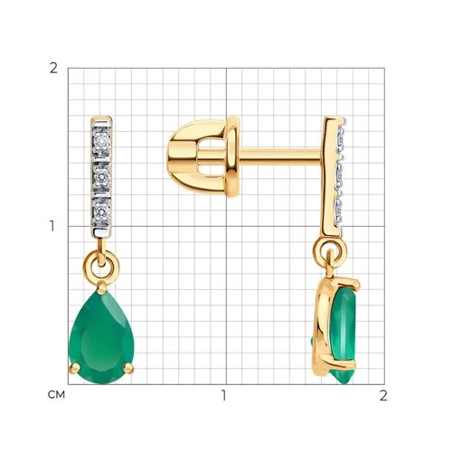 Cercei Pusete din aur roșu cu Diamant, Agat verde