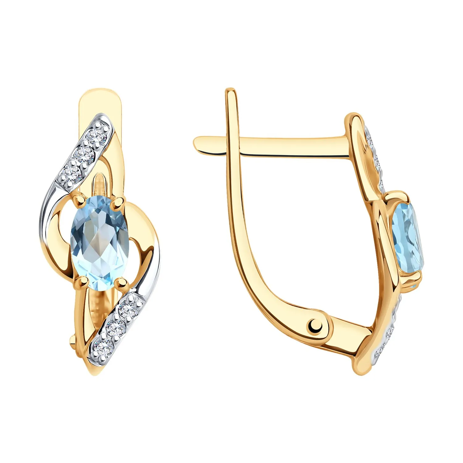 Cercei din aur roșu cu Cubic Zirconia Incolor, Topaz albastru