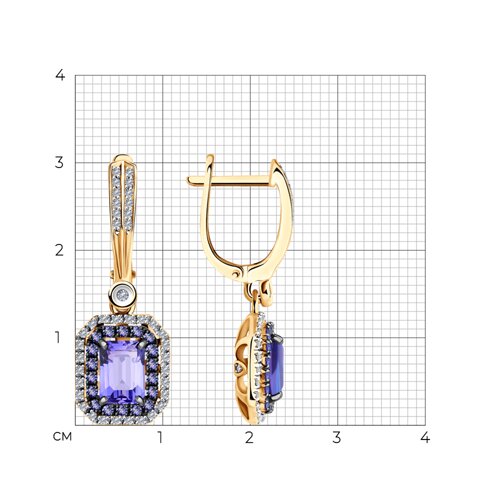 Cercei Suspendați din aur roșu cu pietre Diamant, Tanzanit