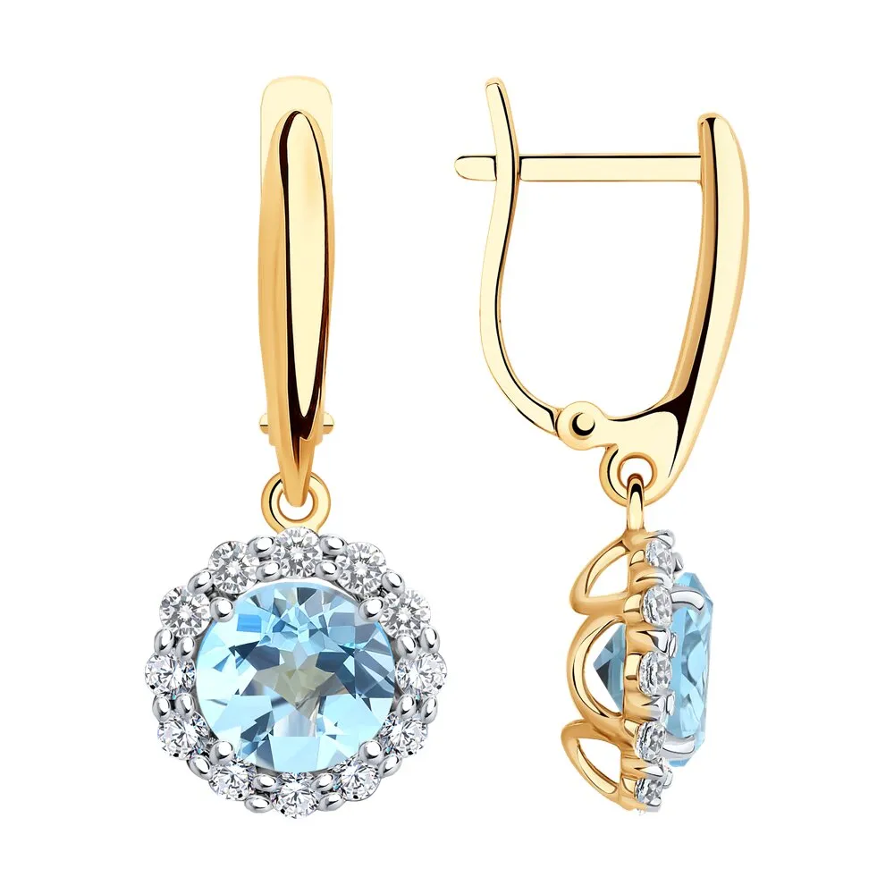 Cercei Suspendați din aur roșu cu Cubic Zirconia Incolor, Topaz albastru