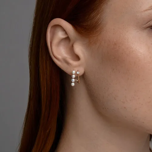 Cercei Pusete din aur roșu cu Cubic Zirconia Incolor, Perla Albă