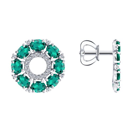 Cercei Pusete din aur alb cu pietre Diamant, Smarald