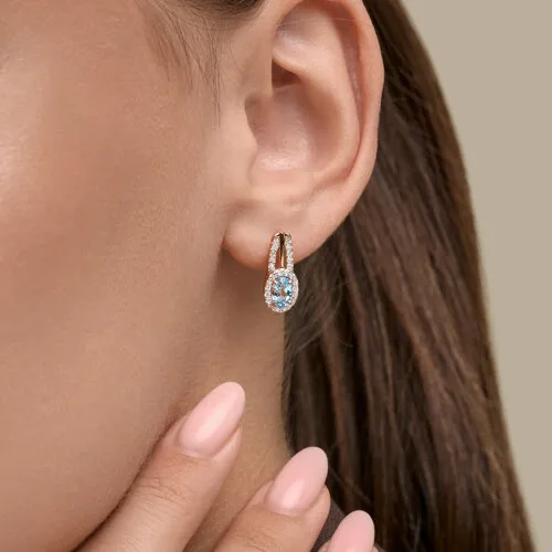 Cercei din aur roșu cu Cubic Zirconia Incolor, Topaz Swiss