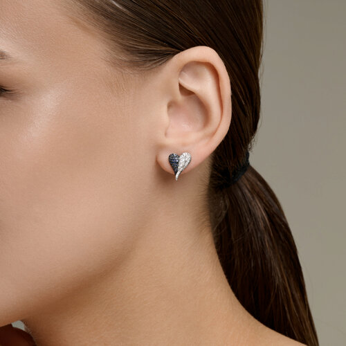 Серьги Пусеты из белого золота с камнями Бриллиант, Сапфир