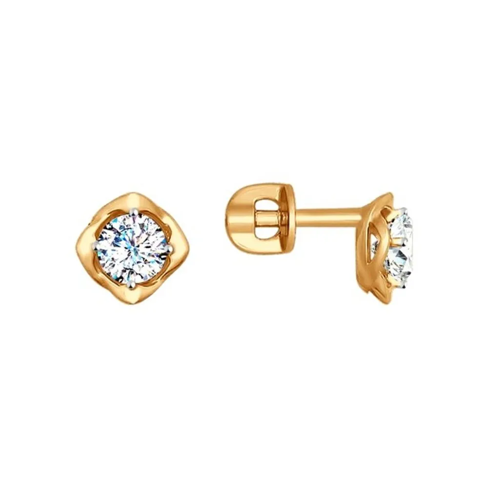 Cercei Pusete din aur roșu cu Cubic Zirconia Incolor