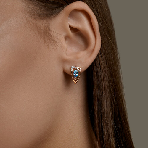 Серьги из красного золота с камнями Бриллиант, Топаз Swiss