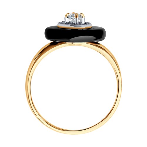Inel din aur roșu cu pietre Cubic Zirconia Incolor, Agat negru