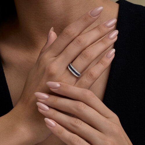 Inel din aur alb cu pietre Diamant, Safir