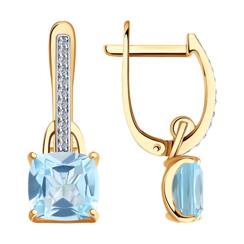 Cercei din aur roșu cu Diamant, Topaz albastru