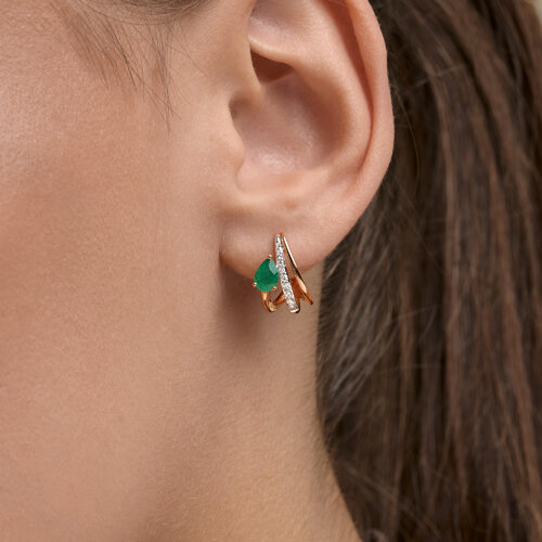 Cercei din aur roșu cu pietre Diamant, Smarald