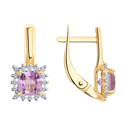 Cercei din aur roșu cu Cubic Zirconia Incolor, Ametist