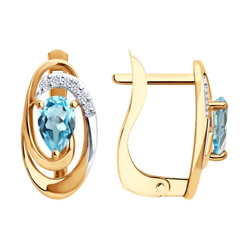 Серьги из красного золота с камнями Бриллиант, Топаз Swiss