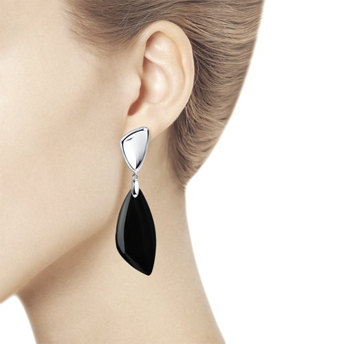 Серьги Длинные из серебра с камнями Агат черный