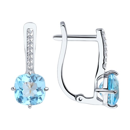 Cercei din aur alb cu pietre Cubic Zirconia Incolor, Topaz Swiss